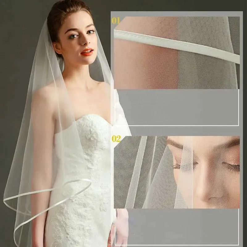 Bijoux de cheveux Voiles de mariée 1 couche 150 cm Voile Coiffure Ruban Bord Organza Tulle Blanc Coiffe Mariage Mariée Mariage_voghion.com
