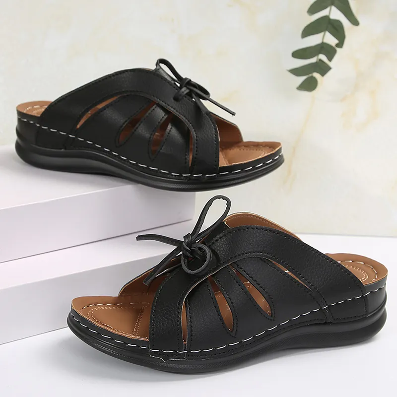 Vintage Lucyever Knowknot Plateau-Slides Schuh Damen Leichte weiße Keilpantoffeln Damen Strandsandalen mit weicher Sohle_voghion.com
