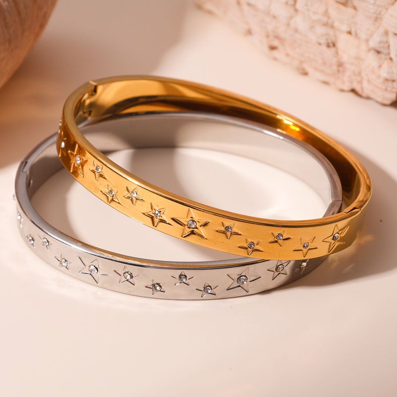 Bracciale con fibbia a stella classica a cinque punte con bordo largo da 8 mm e lucidato a specchio_voghion.com