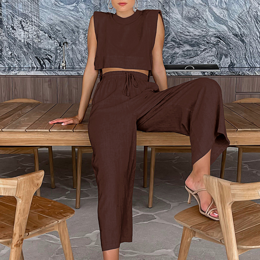 Women's Vacation Casual Cotton and Linen Suit Women  Niche Sleeveless Vest Trousers Two-piece Set Women's Clothing_voghion.com