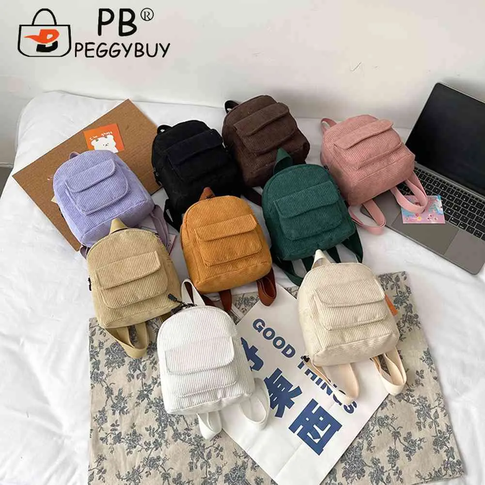 Fashion Women Mini Backpack Corduroy Solid Small Backpacks Simple Retro Casual Student Girls Bookbags Travel Pack_voghion.com