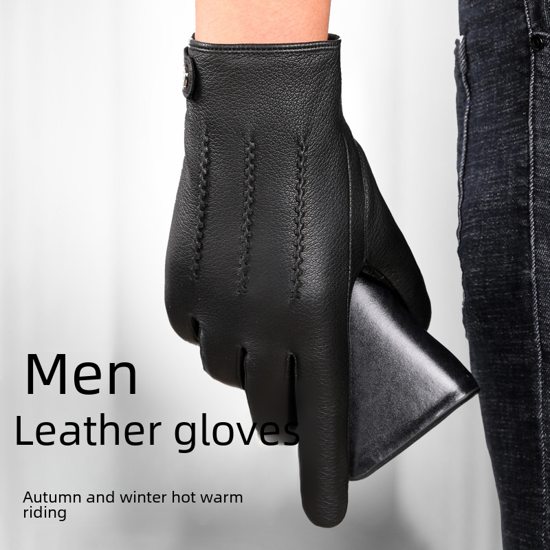 Gants en cuir pour hommes automne et hiver chauds et épais en velours pour la conduite et l'équitation, simples et élégants