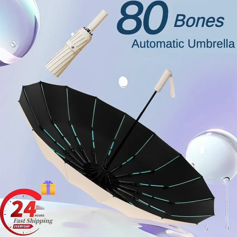 80-Rib Storm Umbrella – Super Strong Windproof Design