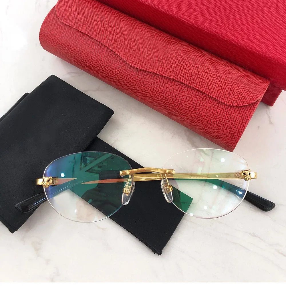 Titanium Optical Glasses Leopard head decoration Frame Rimless Anti blue light Round Classic Men Women Accessories_voghion.com