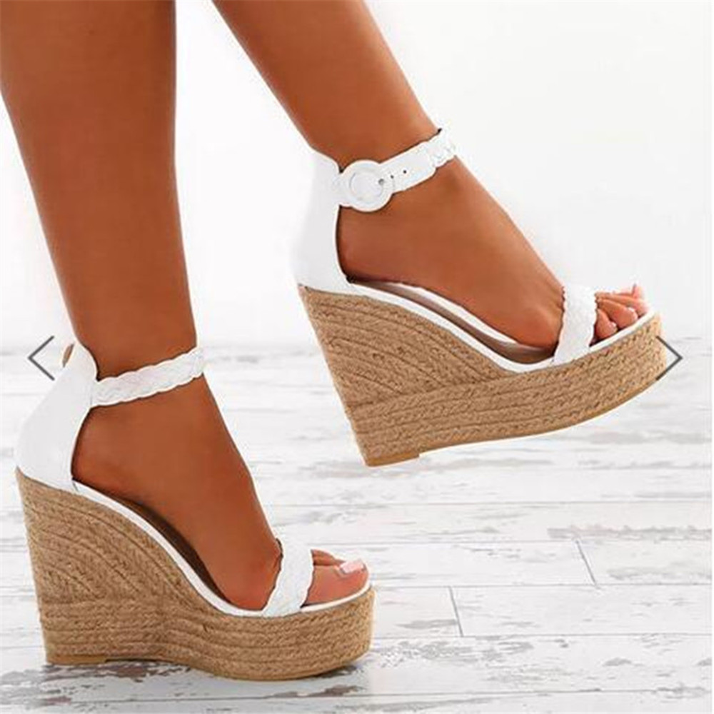 Dames zomer nieuwe henneptouw zomen hoge hakken grote maat dames sandalen met sleehak_voghion.com