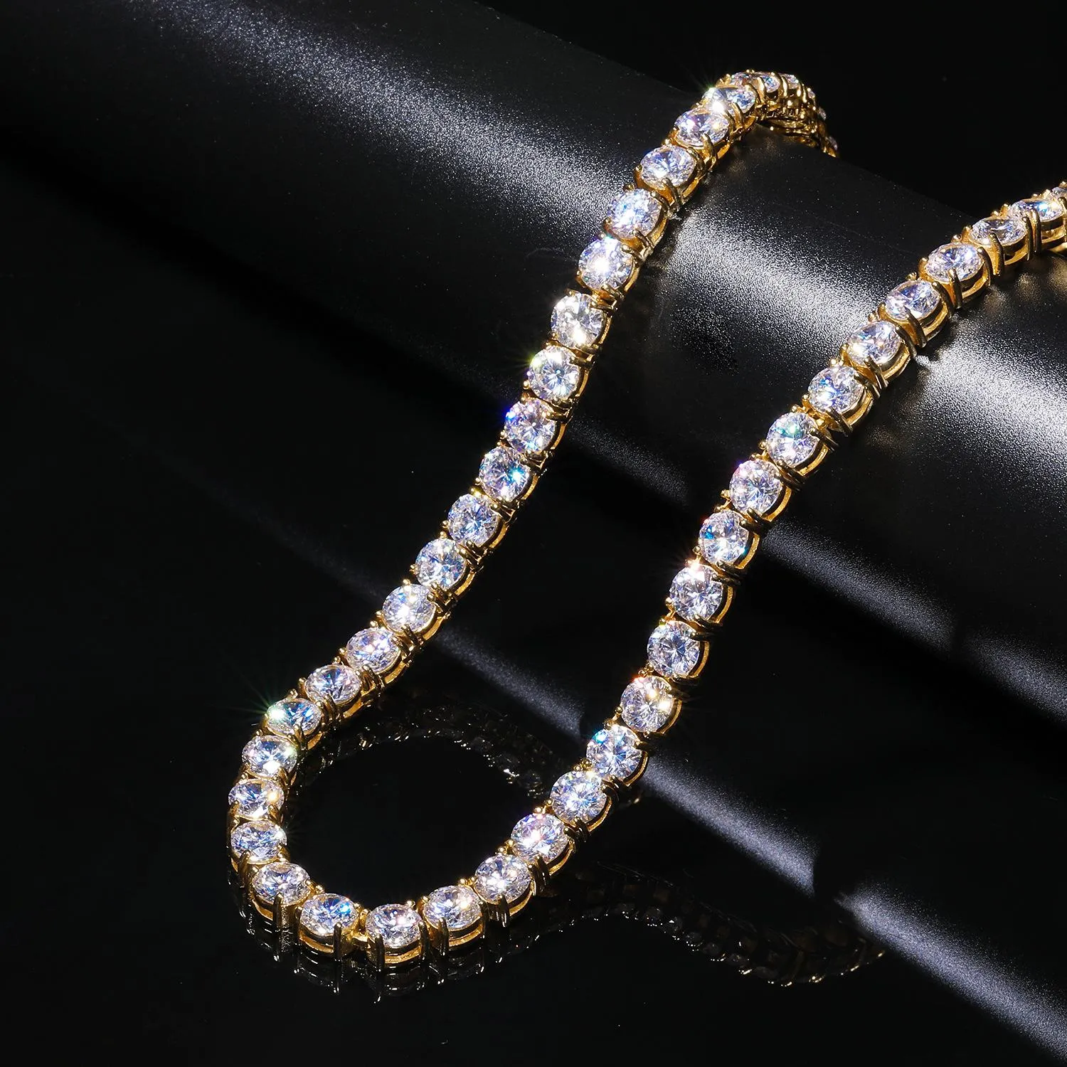 Personalizovaný zlatý bling diamantový nerezový ocelový pánský dámský tenisový řetízek Iced Out s kubickým zirkonem, hip hopový design_voghion.com