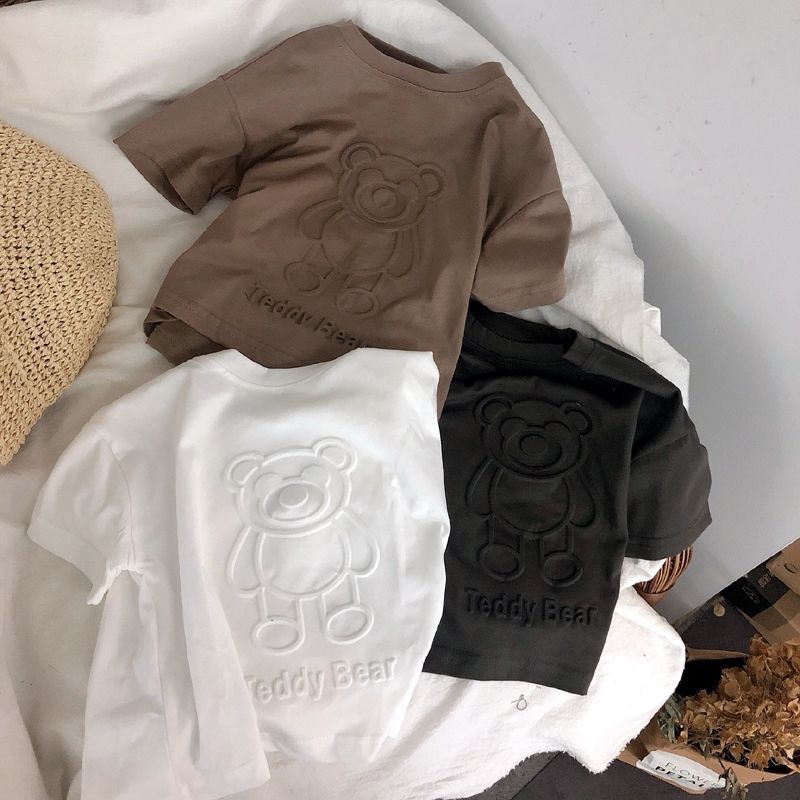Koszulki dla mam i dzieci dla chłopców z nadrukiem niedźwiedzia, trójwymiarowe koszulki z krótkim rękawem dla małych dziewczynek, casualowe bluzki i koszulki na dole, modne_voghion.com