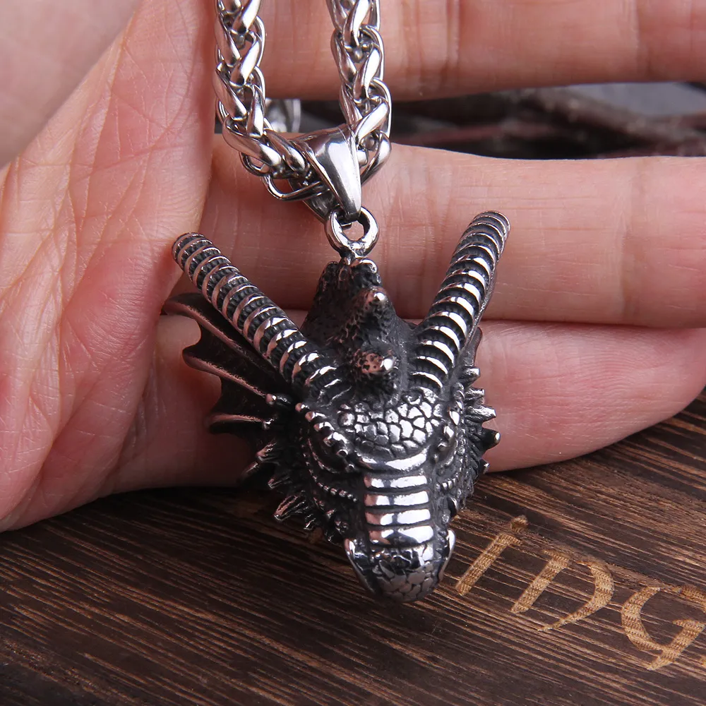 Collane con ciondolo Drago Gioielli in acciaio al titanio Testa di animale Collana Punk Uomo Accessori GioielliPendente Sidn22_voghion.com