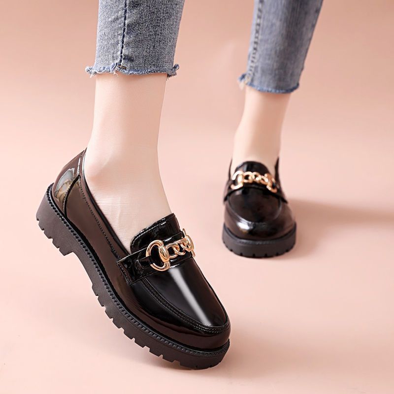 New single shoe women's versatile fashion uniform spring and autumn 2023 thick sole loafers, British style small leather_voghion.com