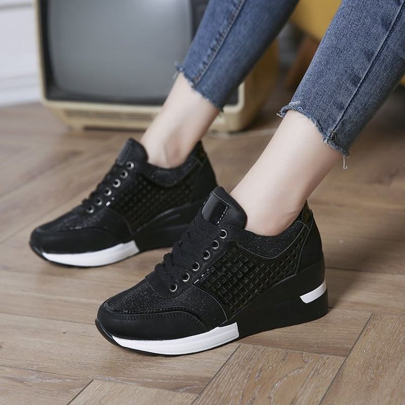 SH Wedge Mesh Platform Solid Color Thick Bottom Zipper Vulcanized Shoes for Women's Sneakers atos De Mujer SB152_voghion.com