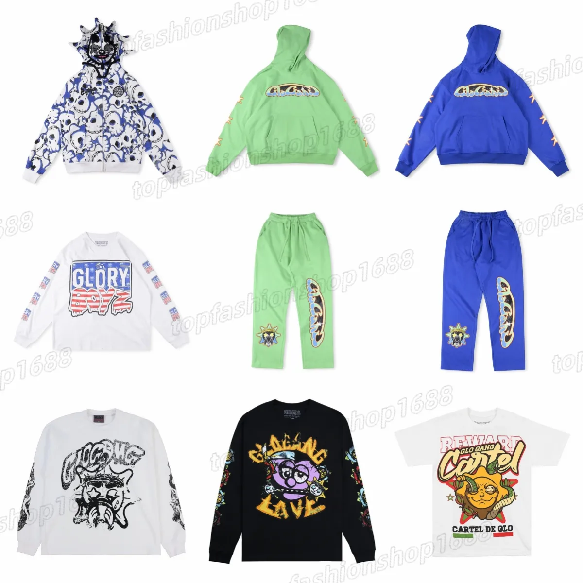 Felpa con cappuccio da uomo Fast Glo Gangs The Glory con cerniera intera, stampa 3D, per uomo e donna, con bevanda e cartone animato Y2K._voghion.com