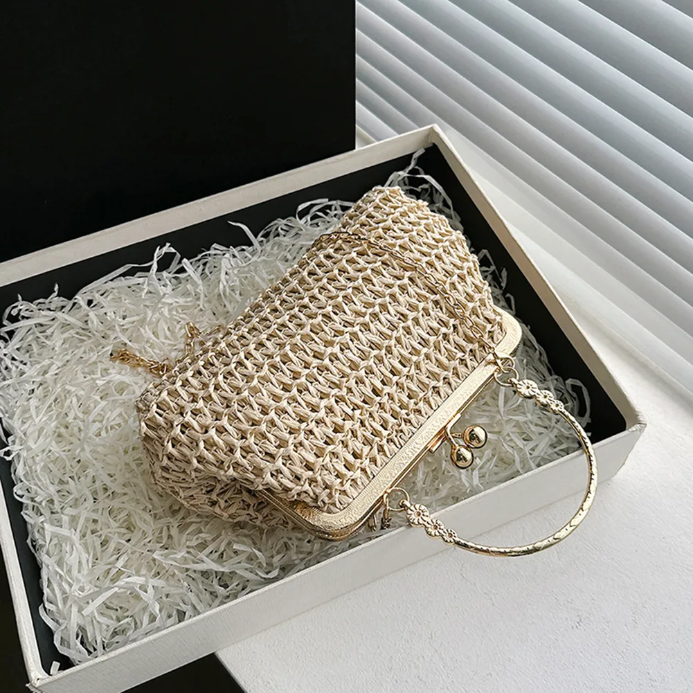 Borsa a tracolla intrecciata estiva con catena, da donna, semplice, con texture, per cena, festa, casual, elegante, alla moda, portatile, da sera_voghion.com