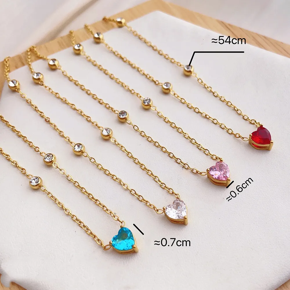 Colliers pendentifs en acier inoxydable couleur or avec cœur et strass pour femmes, bijoux tendance en cristal bleu_voghion.com