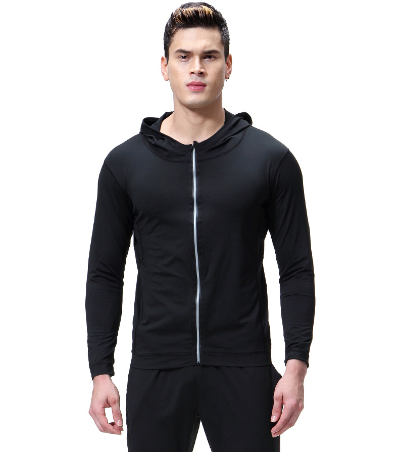 Heren sportjack met capuchon, sneldrogend, met ritssluiting, kanten patroon, geschikt voor outdoor training en hardlopen in de herfst en winter._voghion.com
