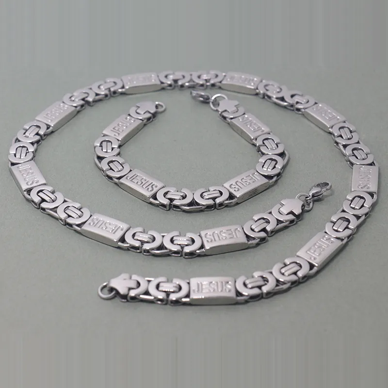 SET DI GIOIELLI Set di bracciali con collana in acciaio inossidabile a maglia piatta bizantina con catena da uomo da 11 mm_voghion.com