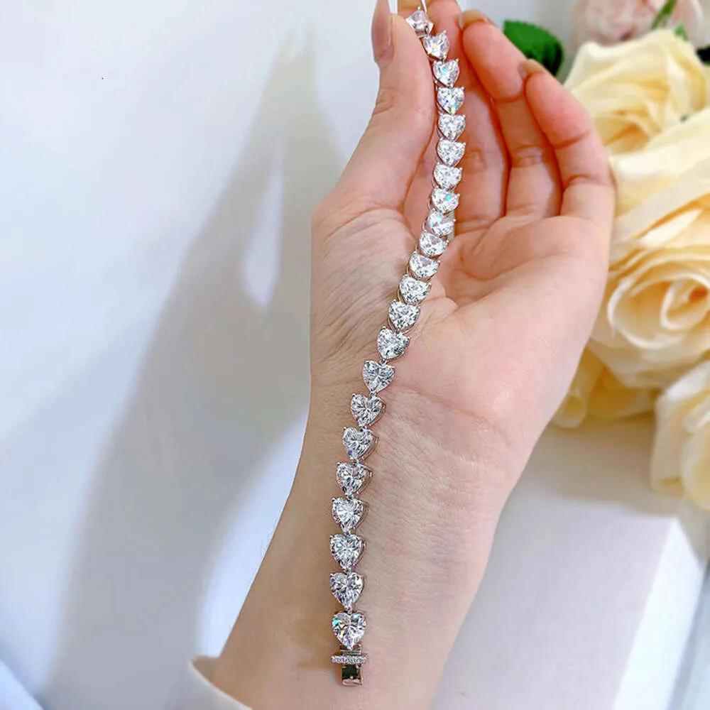 Smykker S Sterling Sier Full Diamond Heart Armbånd Mote Ins Stil_voghion.com