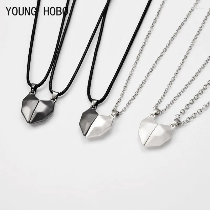 Colliers pendentifs HOBO 2Pcs/Lot Collier couple magnétique Amitié Coeur Distance Charme à facettes Femmes Saint Valentin_voghion.com