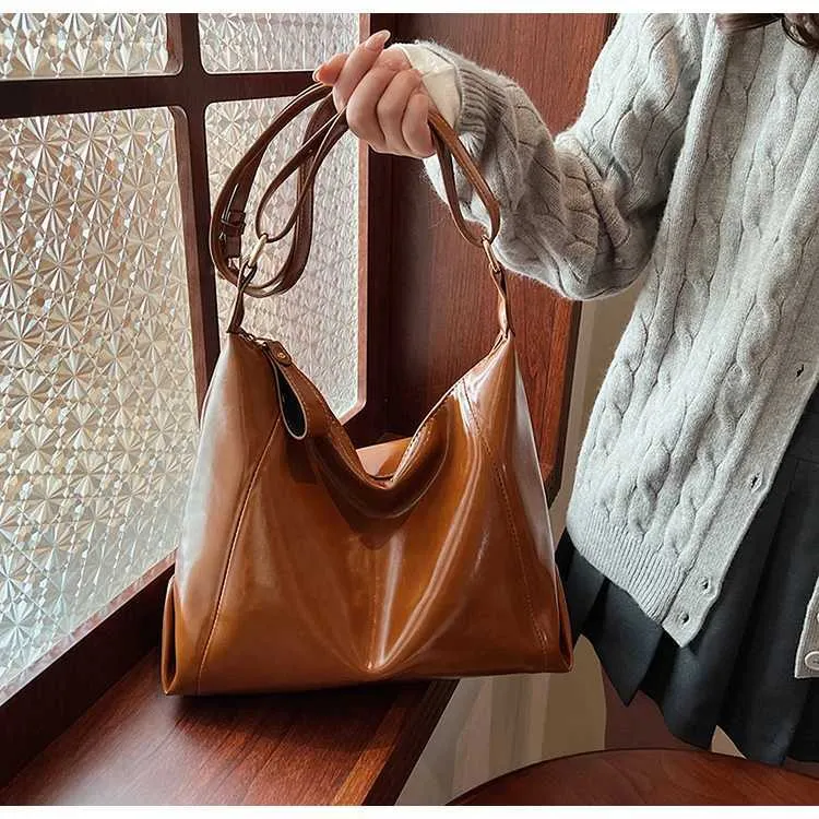 Damen Pu s Solid Glossy Leder Messenger Schultertasche Weibliche Große Kapazität Casual Pendler Umhängetasche_voghion.com