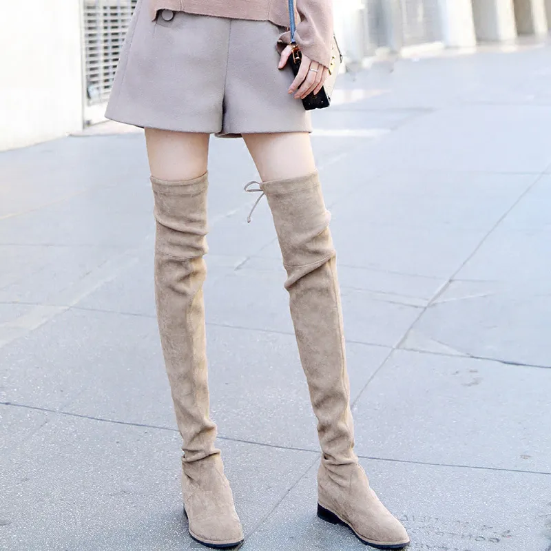 Overknee Stiefel Für Damen Aus Wildleder Mit Elastischer Sohle_voghion.com