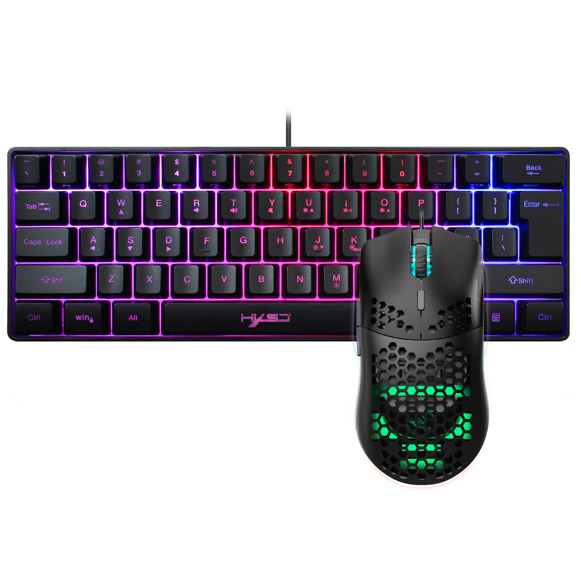 Set nou de 61 de taste cu fir, luminos, cu mouse RGB cu orificii, tastatură pentru jocuri de birou_voghion.com