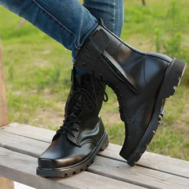 Tactical Boots Men Steel Toe Protective Work Shoes Black Lace-up_voghion.com