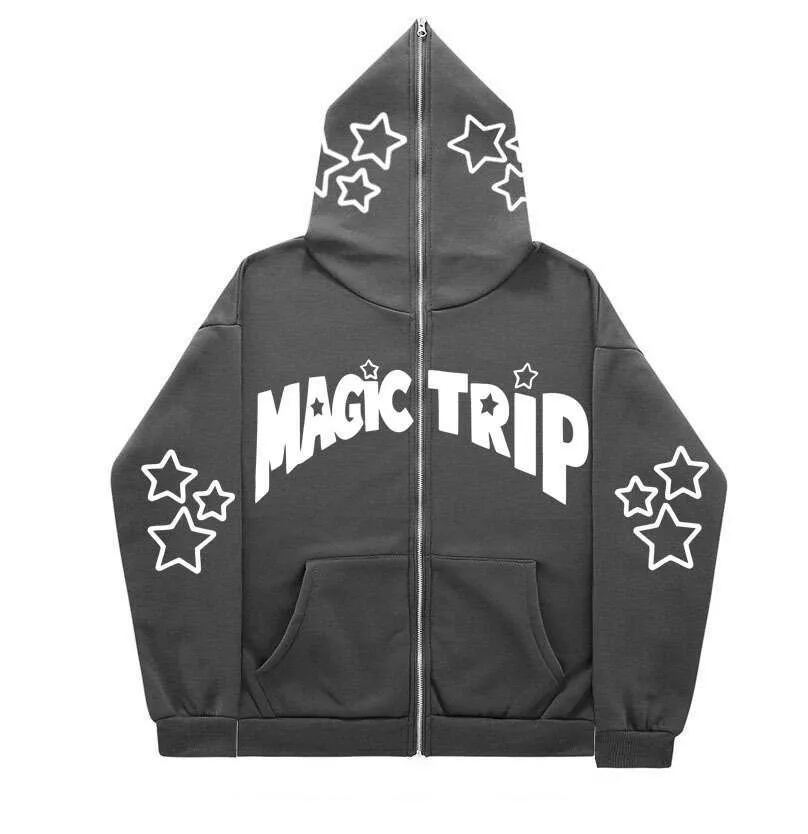 Felpa con cappuccio a forma di stella con lettera a faccia intera, cerniera nella parte superiore, giacca alla moda, abbigliamento maschile personalizzato_voghion.com
