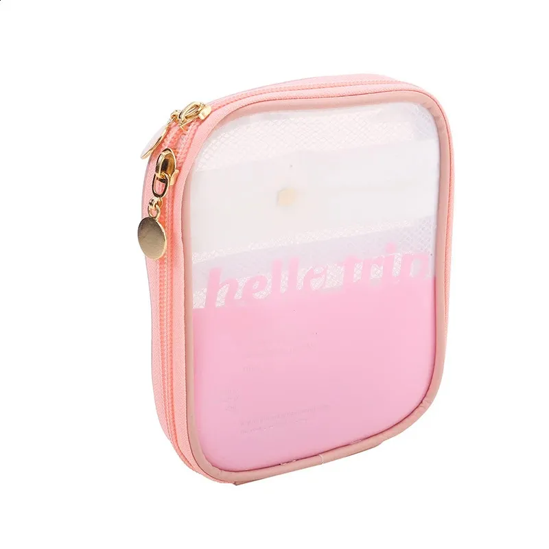 Mini organiseur de voyage transparent, petite trousse de maquillage mignonne et preppy, trousse de toilette à fermeture éclair pour cosmétiques, pochette pour pièces de monnaie pour femmes_voghion.com