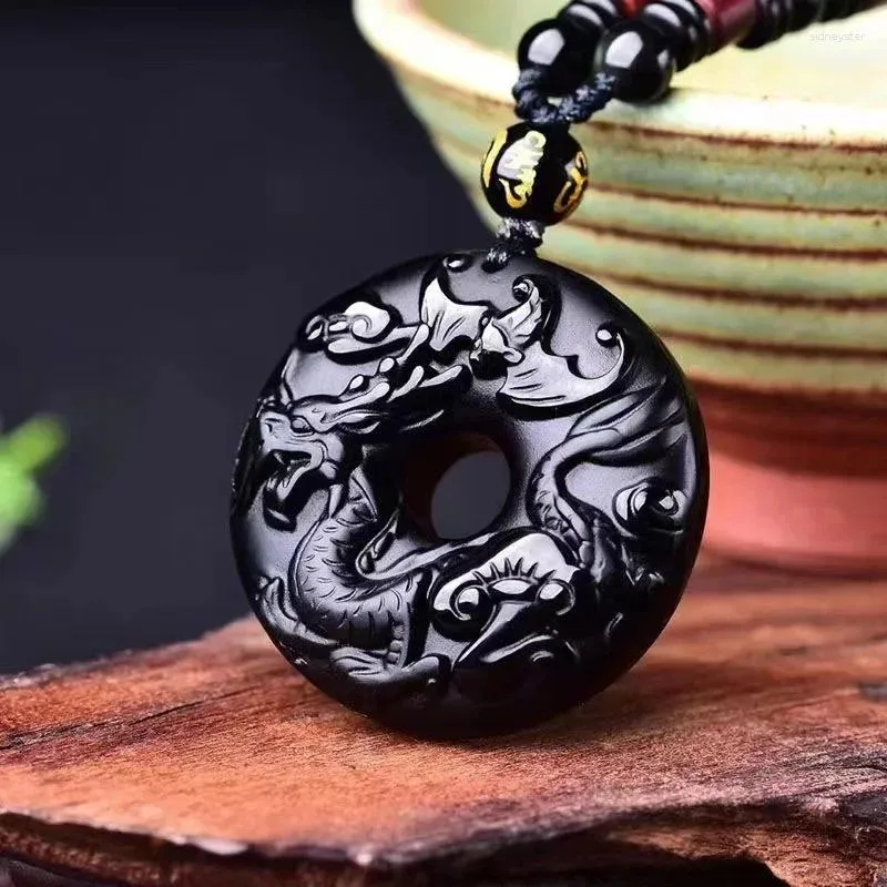 Anhänger Halsketten Natürlicher Obsidian Domineering Dragon Jade Schmuck Glücksverheißendes Amulett Halskette Fein_voghion.com