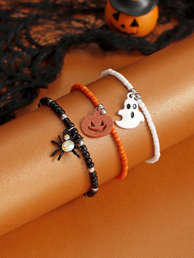 Braccialetto combinato di perline con ragno, fantasma, zucca e buffo simbolo di Halloween_voghion.com