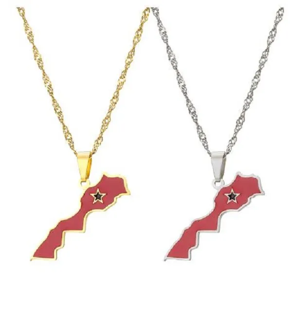 Collana con mappa del marocco catena color oro donna e uomo_voghion.com