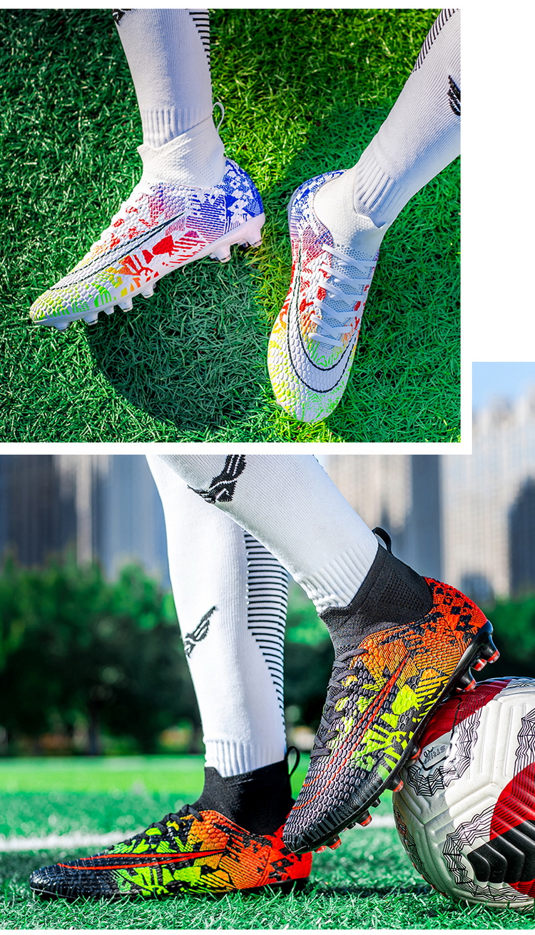 Cleats Men Soccer Shoes Football Boots Grass Training Match Sneakers Ultralight Non-Slip Long Spikes Unisex_voghion.com