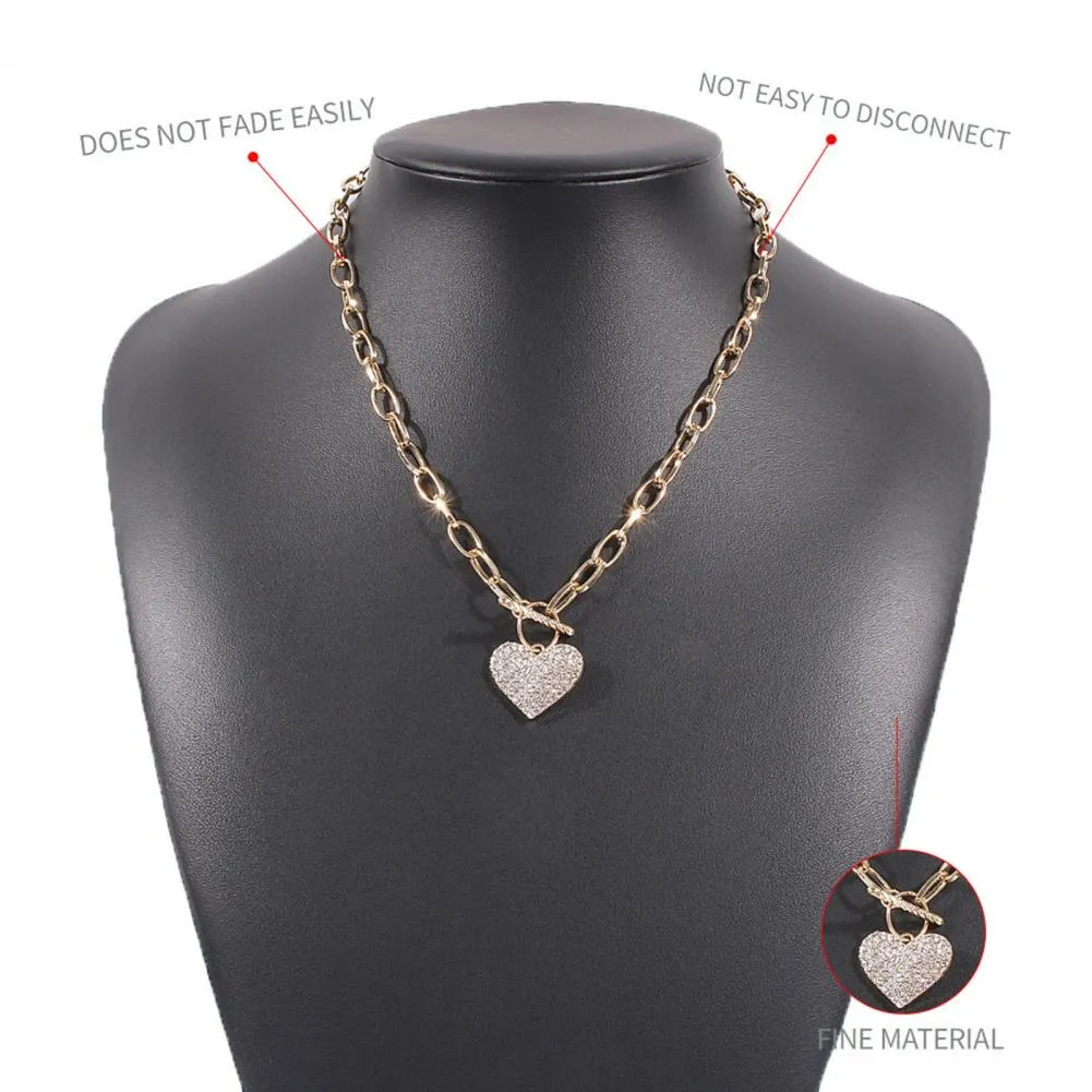 Catene Collana Stile Punk Con Pendente A Cuore Con Strass Squisita Catena Di Metallo Gioiello Regalo Per Un Look Dichiarativo_voghion.com