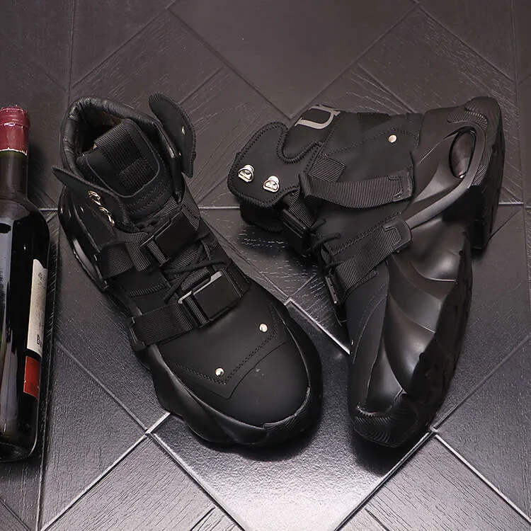 Men's Chunky Platform Sneakers Leather Casual Height Increasing_voghion.com