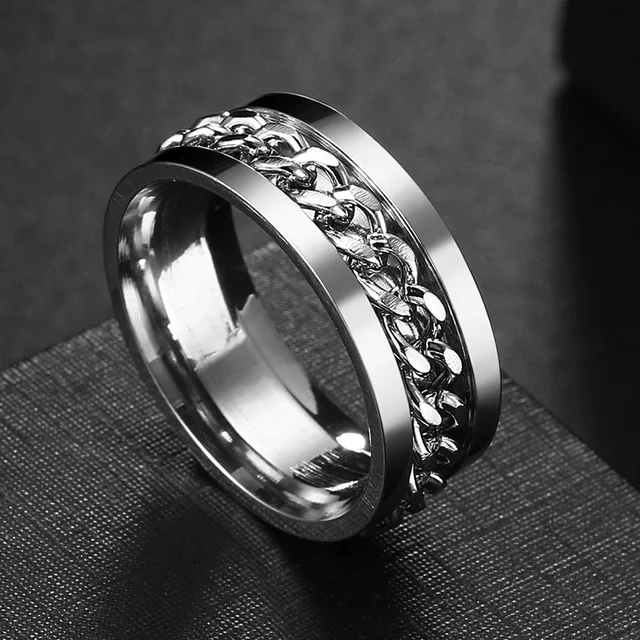 2025 New Arrivals Spin Rotating Anxiet Fidget Titanium Rings For Colorful Stainless Steel Chain Finger Men Ring Punk Rock Hippie_voghion.com