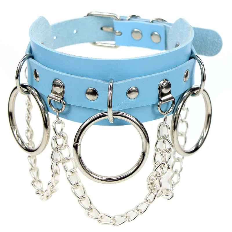 Gothic Punk Choker Necklace, Pu Leather Collar With Rivets & O-ring_voghion.com
