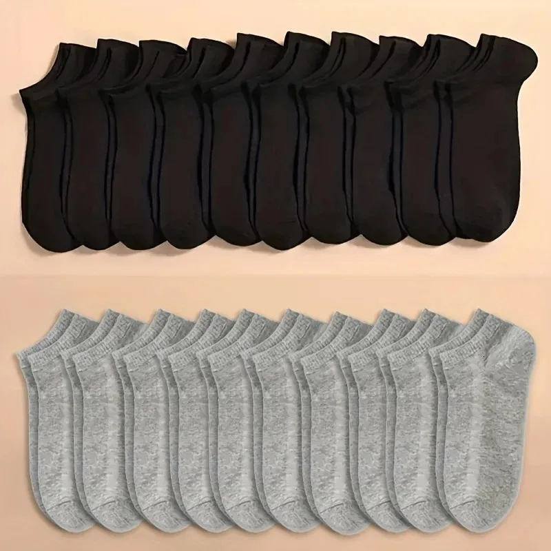 Calcetines largos para hombre, lisos, ligeros, de corte bajo, holgados, en blanco y negro, en gris, talla 10/20/40 (241108)_voghion.com