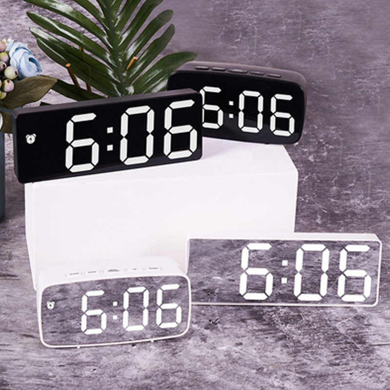 LED Speil Bordklokke Digital Alarm Snooze Display Tid Desktop Elektroniske bordklokker Bordklokke_voghion.com