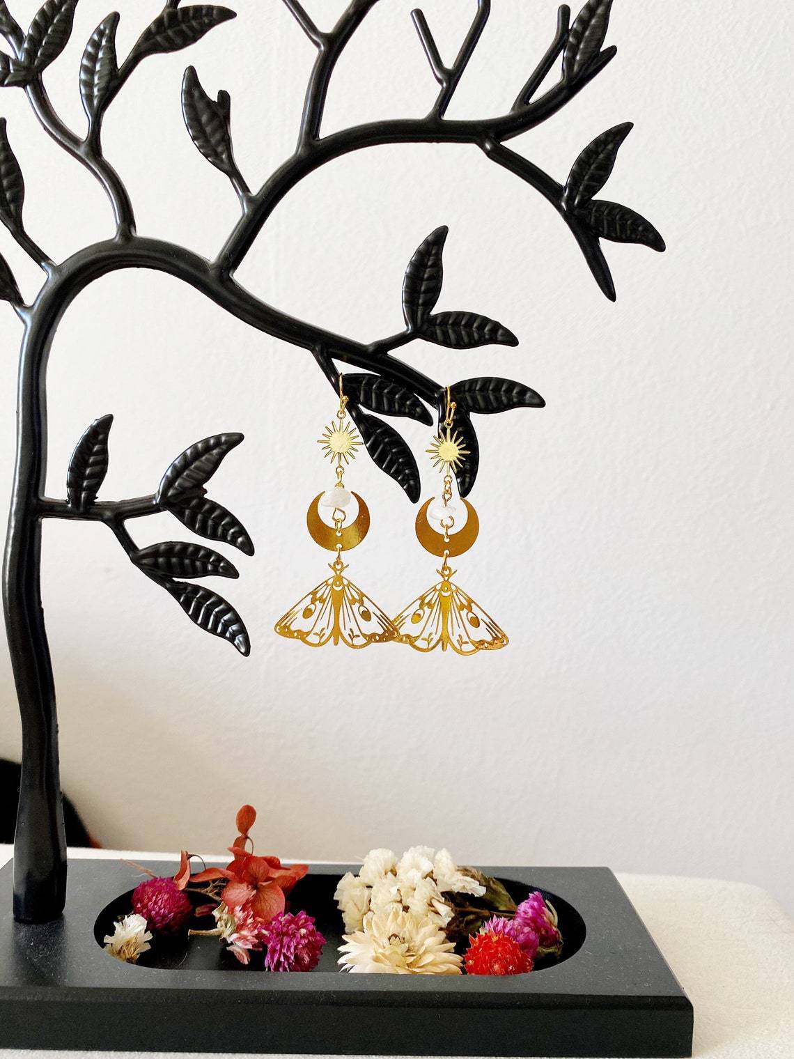 Orecchini Orecchini pendenti a farfalla fatti a mano in oro e argento_voghion.com