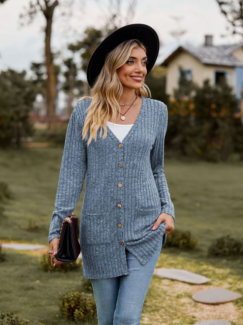 Neue kleidung gebürstet pit streifen einfarbig langarm frauen strickjacke jacke_voghion.com