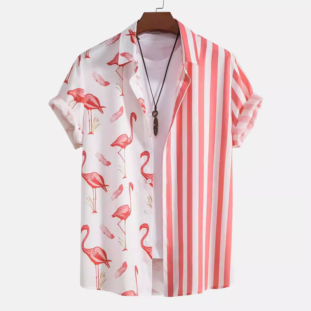 Herrkläder Hawaiian flamingo ränder 3D digital utskrift herr kortärmad skjorta Amazon TEMU hot rea_voghion.com