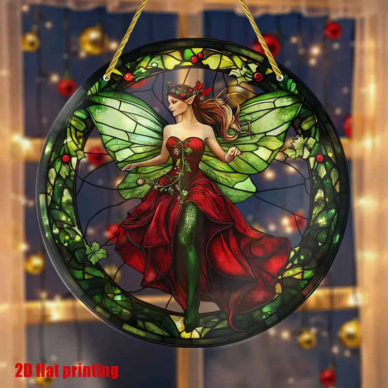Christmas Fairy Suncatcher - 8x8in Acrylic Round Garland, Holiday Window Hanging For Porch, Garden & Home - Festive Gift For Women_voghion.com