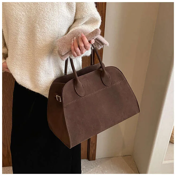 Borsa a mano retrò di grande capacità, nuovo stile, in pelle scamosciata leggera, alla moda francese, a tracolla singola, da donna, stile da strada_voghion.com