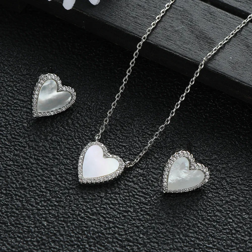 Collar con colgante de corazón romántico, pendientes, collar, joyería para mujer, conjunto de piedras preciosas de fritilaria, regalo de boda, moda encantadora_voghion.com
