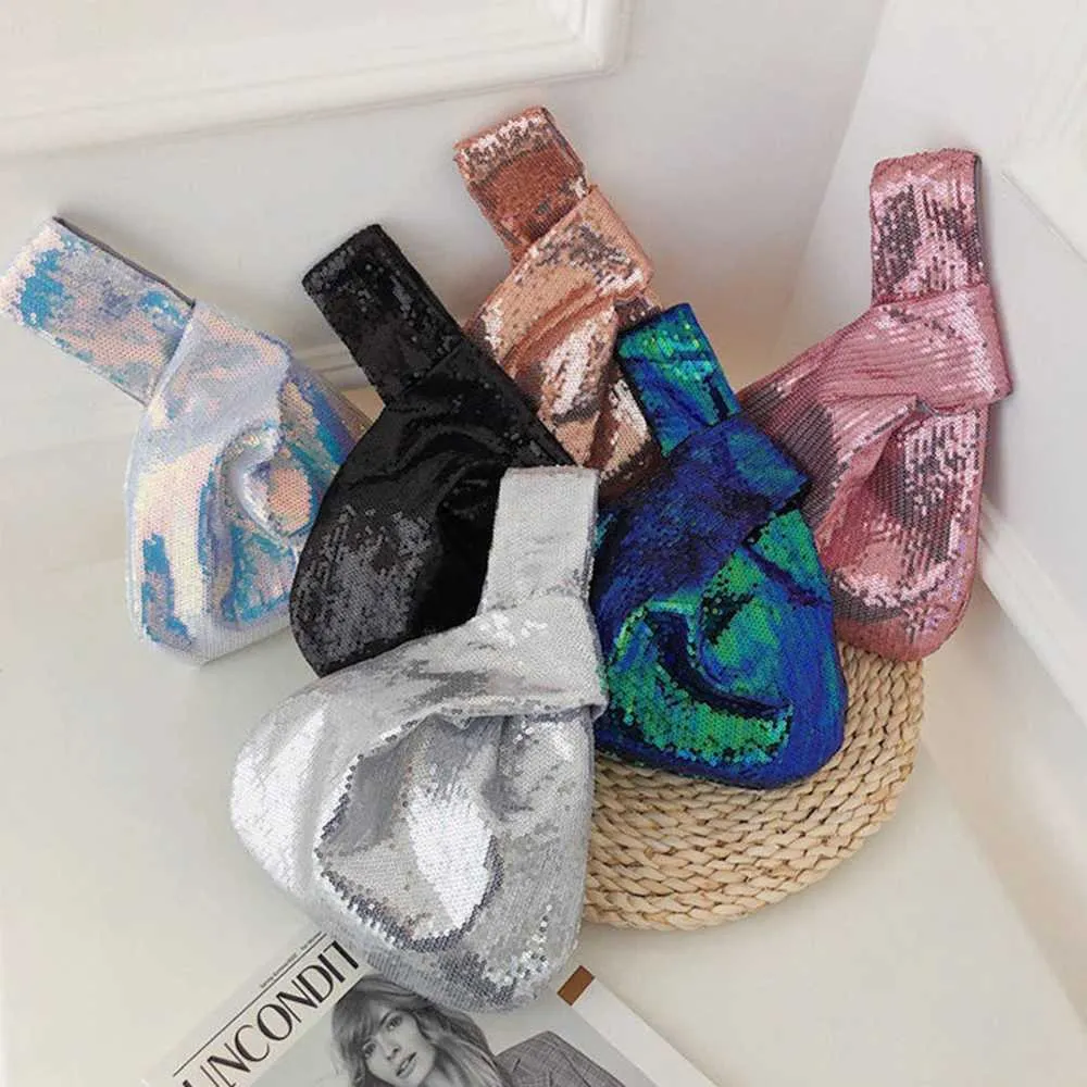 Portafoglio da donna alla moda con glitter scintillanti e chiusura a scatto, piccolo flash da polso con nodo, tasca, borsa firmata 2023 Y241106_voghion.com