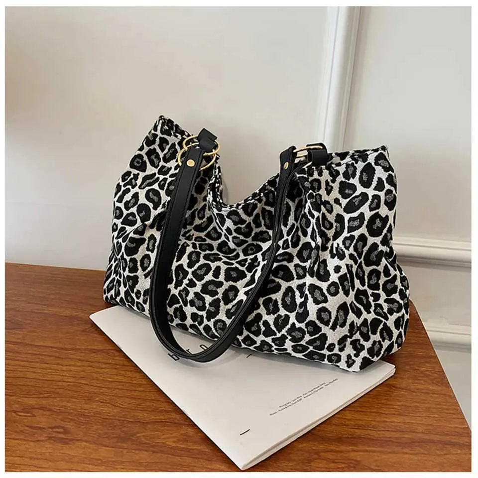 Dámská módní kabelka Gerie s leopardím potiskem a ramenním popruhem, velká kapacita, retro ležérní nákupní kabelka Y241011_voghion.com