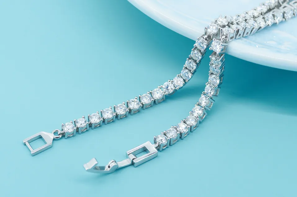 GIGEWE 3.0mmX43Pcs white D Color Round Cut White Gold Plated Sier Moissanite Tennis Bracelet_voghion.com