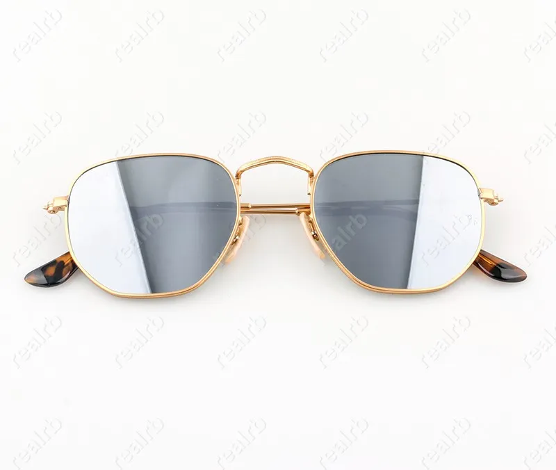 Occhiali da sole esagonali di alta qualità Uomo Donna Lenti in vetro piatte Occhiali da sole per uomo Donna con custodia in pelle_voghion.com