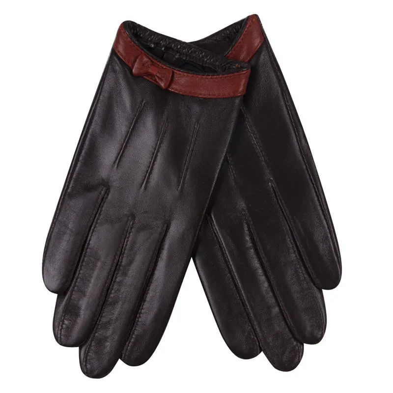 Fashion-Leather Female Autumn Winter Thin Style Driving Windproof Keep Warm Genuien Leather Sheepskin Woman Gloves_voghion.com