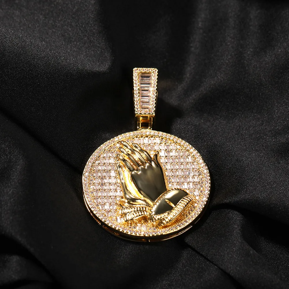Collana con ciondoli Hip Hop che giocano con le mani, bling, regali di gioielli religiosi con zirconi completi_voghion.com