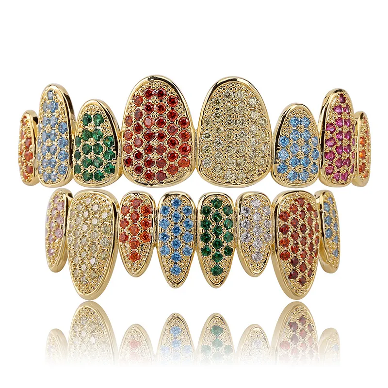 Rose Weißgold Vampir Grillz Iced Out Fang Grills Voller bunter Durchmesser Cosplay Zahnkappe Zahnspange_voghion.com
